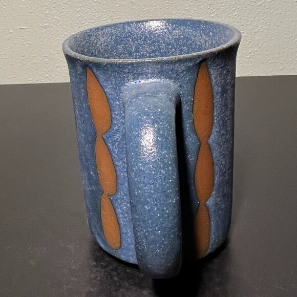 Handcrafted Wheel-Thrown Studio Art Pottery Mug ~ Denim Blue & Rust Design Glaze - Picture 7 of 12